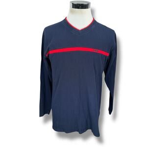 BMW Lifestyle Long Sleeve T-Shirt Men’s Medium Blue 100% Cotton V-Neck Pullover